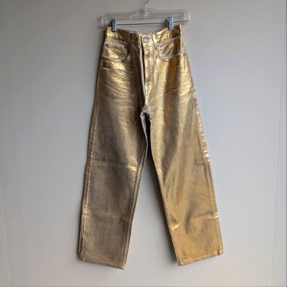Zara gold metallic limited edition high rise boyfriend jeans - Picture 4 of 9